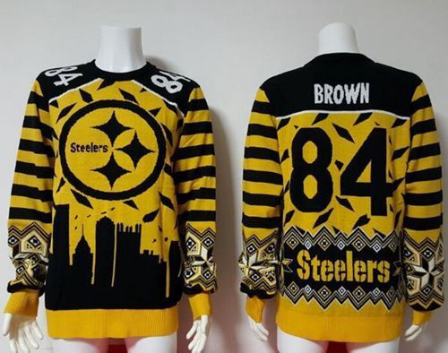 Nike Steelers #84 Antonio Brown Yellow/Black Men's Ugly Sweater
